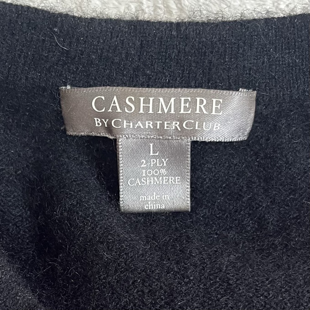 Charter Club Cashmere Sweater Cardigan Pink Grey Black Colorblock Size Large - Picture 2 of 7